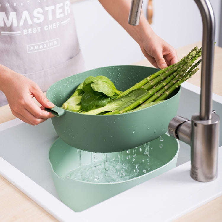Kitchen Rice Pan Double-dish Vegetable Drain Basket Plastic Fruit Basket, U Shape Light Green, U ...