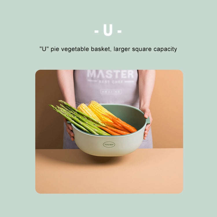 Kitchen Rice Pan Double-dish Vegetable Drain Basket Plastic Fruit Basket, U Shape Light Green, U ...