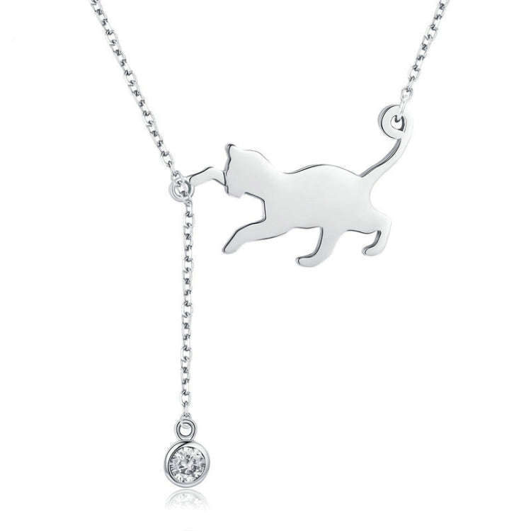 Naughty Kitten S925 Sterling Silver With Zircon Necklace, SCN232
