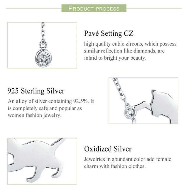 Naughty Kitten S925 Sterling Silver With Zircon Necklace, SCN232