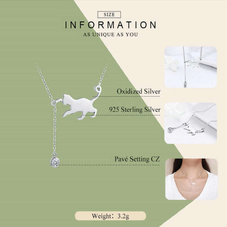 Naughty Kitten S925 Sterling Silver With Zircon Necklace, SCN232