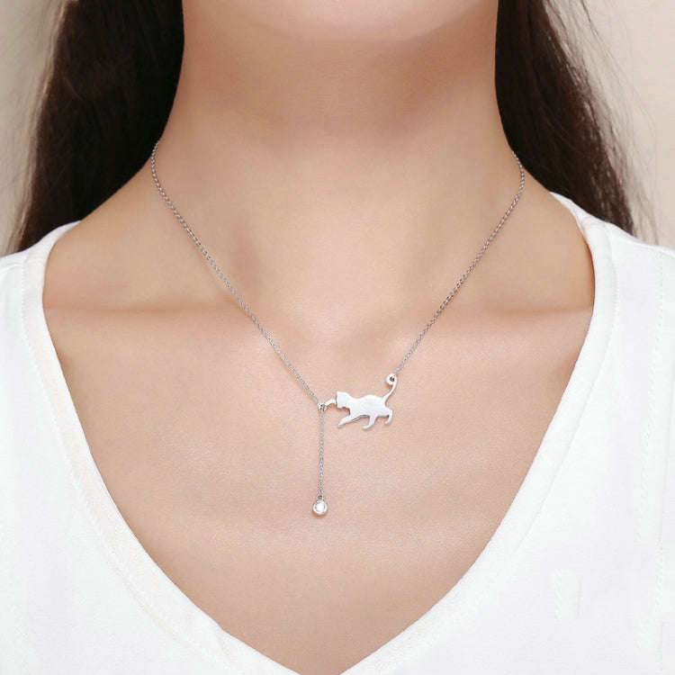 Naughty Kitten S925 Sterling Silver With Zircon Necklace, SCN232