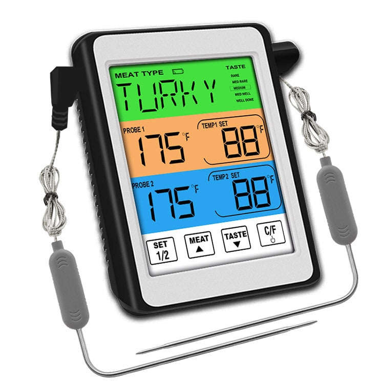 CH-212 Dual Probe Color Screen Smart Alarm Grill Kitchen Thermometer, Colorful Backlight, Orange ...