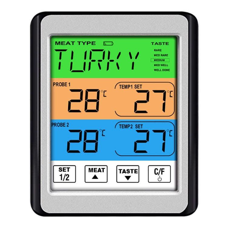 CH-212 Dual Probe Color Screen Smart Alarm Grill Kitchen Thermometer, Colorful Backlight, Orange ...