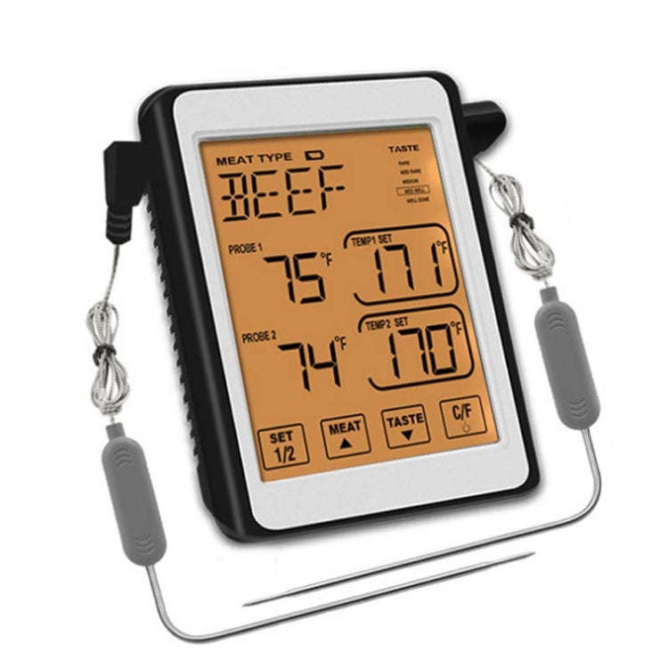 CH-212 Dual Probe Color Screen Smart Alarm Grill Kitchen Thermometer, Colorful Backlight, Orange ...