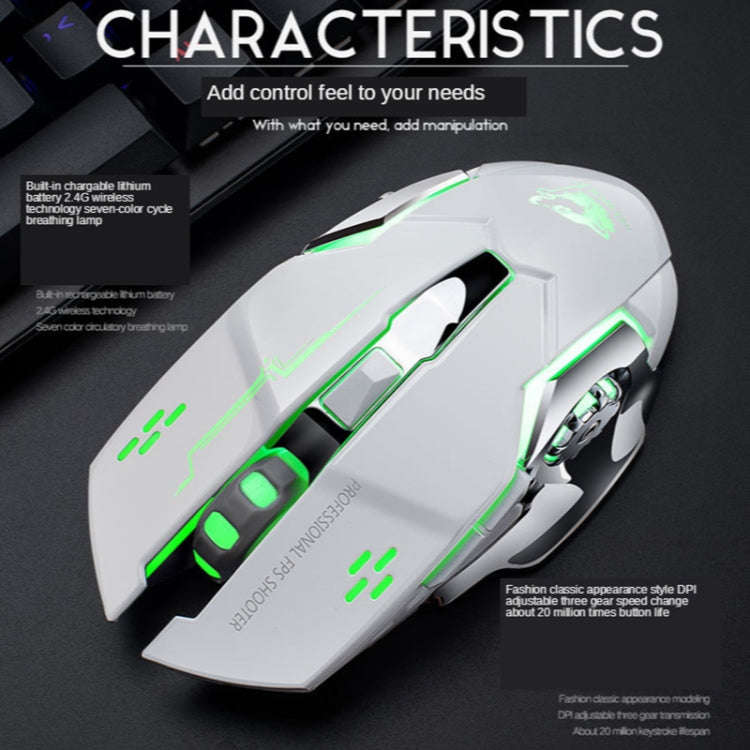 FREEDOM-WOLF X8 2400 DPI 6 Keys 2.4G Wireless Charging Silent Luminous Gaming Mechanical Mouse, X...