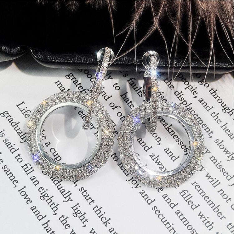 Rhinestone Crystal Earrings Round Earrings for Woman, Gold, Silver