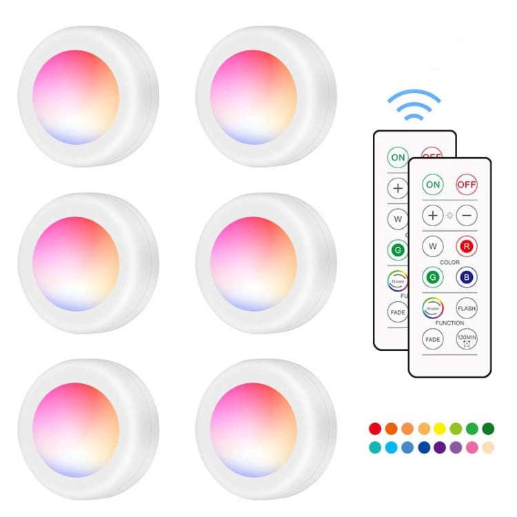 6 PCS / Set 16 Color RGB LED Night Light Strobe Atmosphere Pat Light Remote Control Cabinet Light...