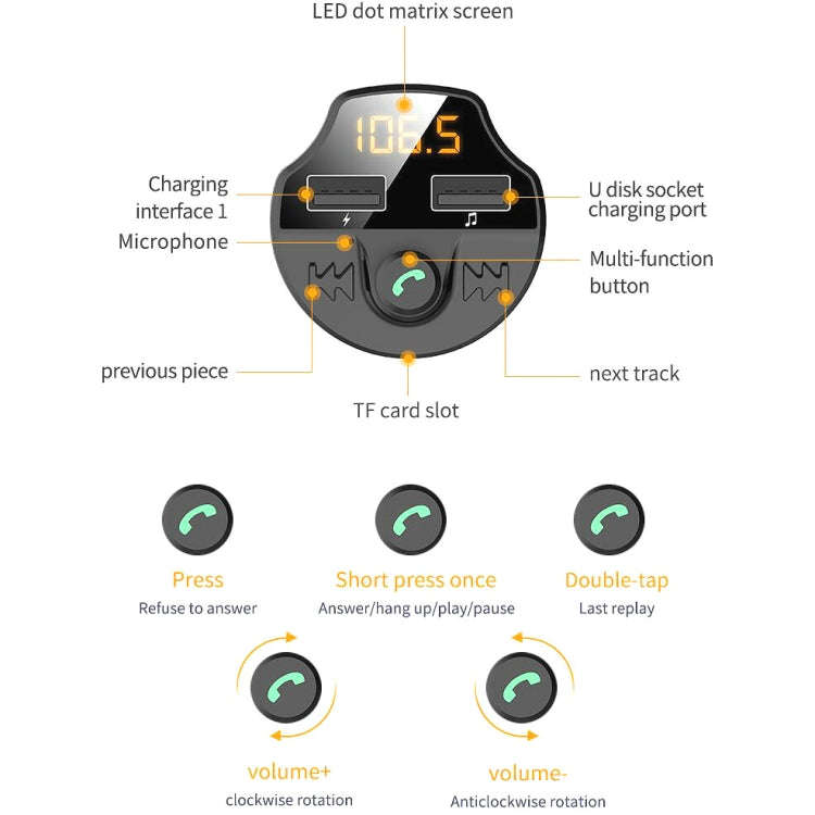 T66 Car Bluetooth Car Charger Cigarette Lighter MP3 Player Hands-Free Car FM Transmitter, T66