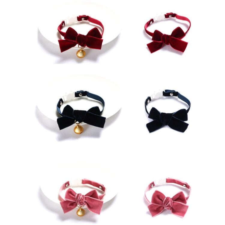 Velvet Bowknot Adjustable Pet Collar Cat Dog Rabbit Bow Tie Accessories, S 17-30cm Bowknot, S 17-...