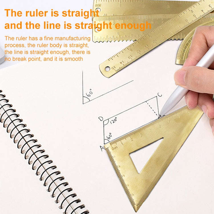 Brass Retro Drawing Ruler Measuring Tools, 0-10cm Isosceles Triangle Ruler, 0-10cm Right Angle Tr...