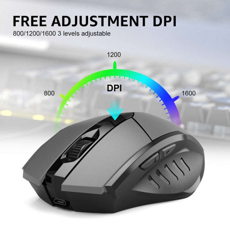 Inphic A1 6 Keys 1000/1200/1600 DPI Home Gaming Wireless Mechanical Mouse, Colour: Gray Wireless+...