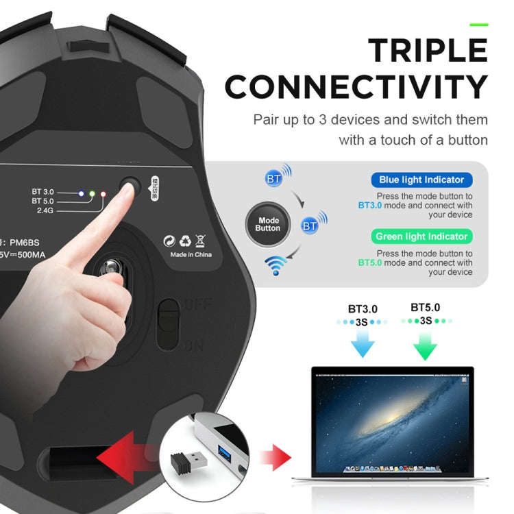 Inphic A1 6 Keys 1000/1200/1600 DPI Home Gaming Wireless Mechanical Mouse, Colour: Gray Wireless+...