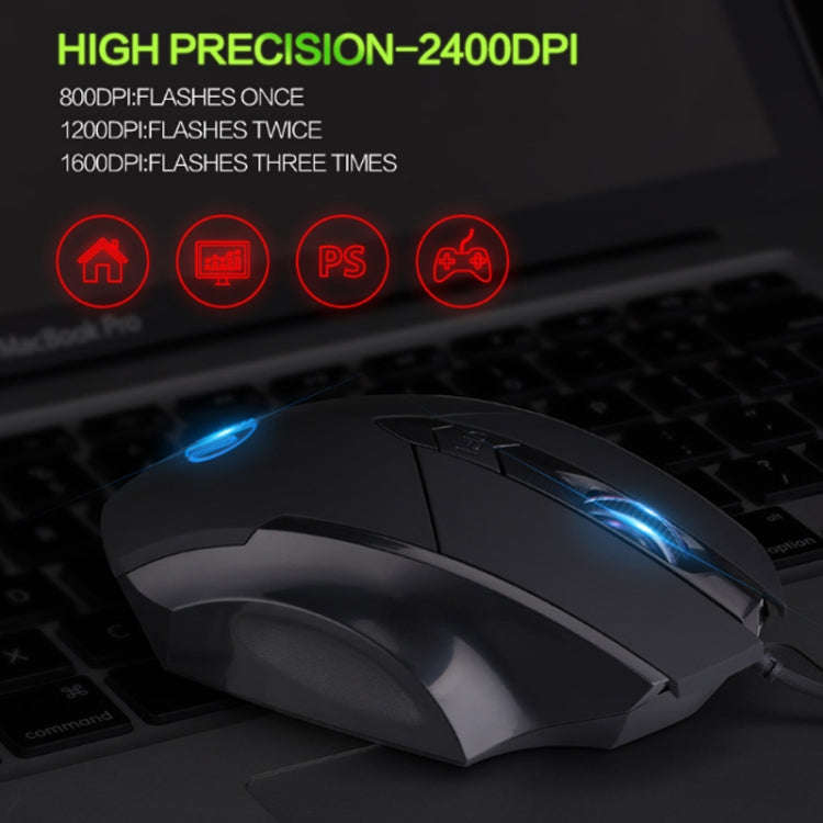 Inphic PW1 Game Mute Macro Definition Illuminated Wired Mouse, Cable Length: 1.5m, Mute Black Bus...