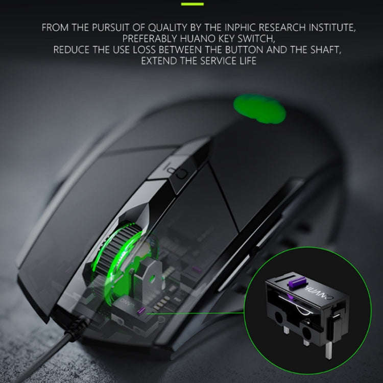 Inphic PW1 Game Mute Macro Definition Illuminated Wired Mouse, Cable Length: 1.5m, Mute Black Bus...