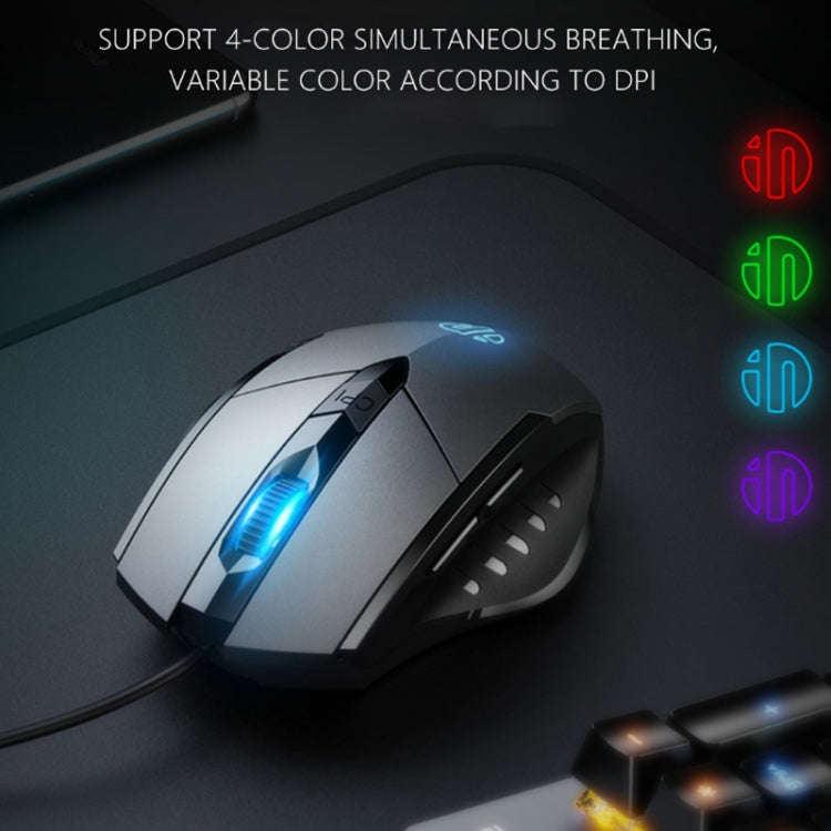 Inphic PW1 Game Mute Macro Definition Illuminated Wired Mouse, Cable Length: 1.5m, Mute Black Bus...