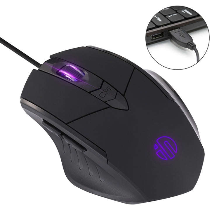 Inphic PW1 Game Mute Macro Definition Illuminated Wired Mouse, Cable Length: 1.5m, Mute Black Bus...