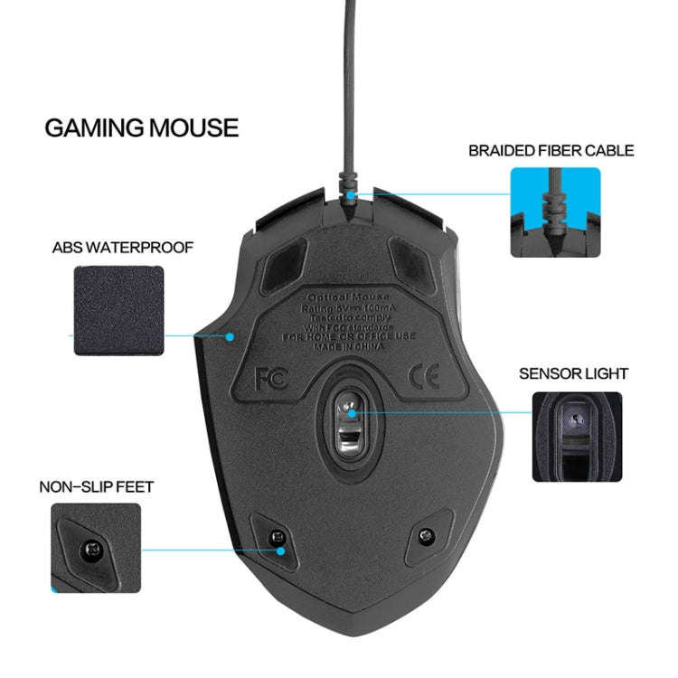 Inphic PW1 Game Mute Macro Definition Illuminated Wired Mouse, Cable Length: 1.5m, Mute Black Bus...