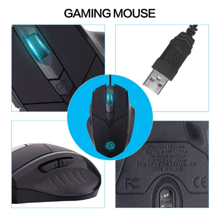 Inphic PW1 Game Mute Macro Definition Illuminated Wired Mouse, Cable Length: 1.5m, Mute Black Bus...