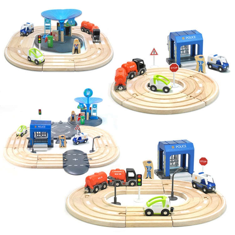 Multifunctional Wooden Police Station Road Track Set Baby Assembling Building Blocks Educational ...