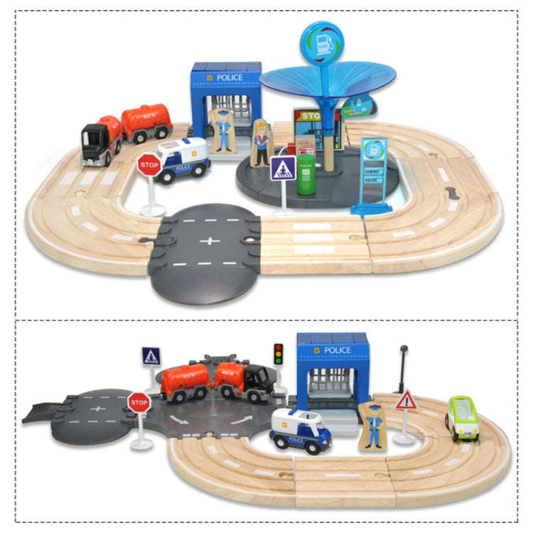Multifunctional Wooden Police Station Road Track Set Baby Assembling Building Blocks Educational ...