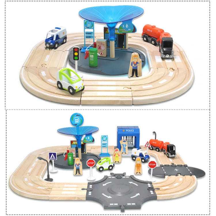 Multifunctional Wooden Police Station Road Track Set Baby Assembling Building Blocks Educational ...
