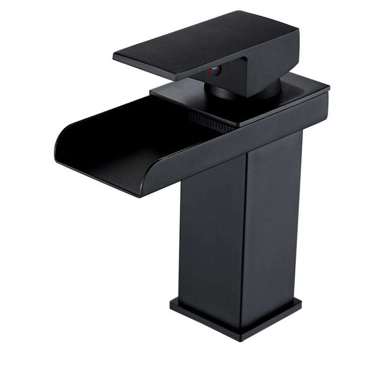 LED Three Lights Hot Cold Water Faucet Bathroom Waterfall Faucet CN Plug, Black, Electroplating S...