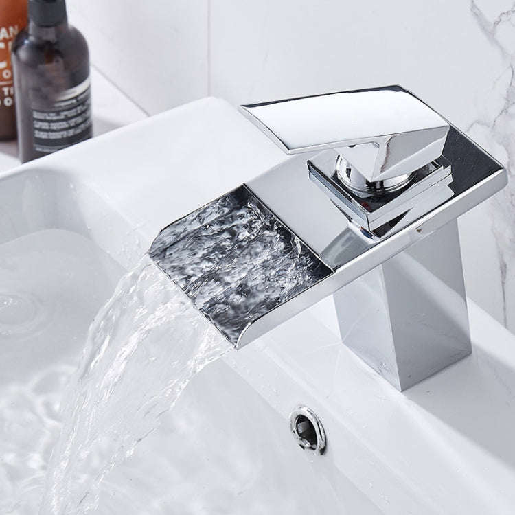 LED Three Lights Hot Cold Water Faucet Bathroom Waterfall Faucet CN Plug, Black, Electroplating S...