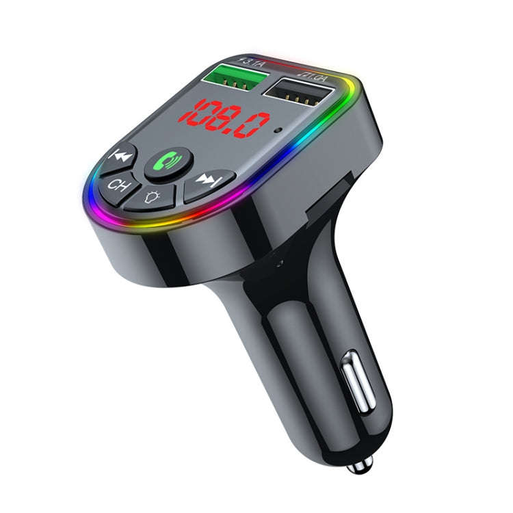 F5 Car FM Transmitter Bluetooth Hands-Free MP3 Music Player Colorful Atmosphere Light, F5