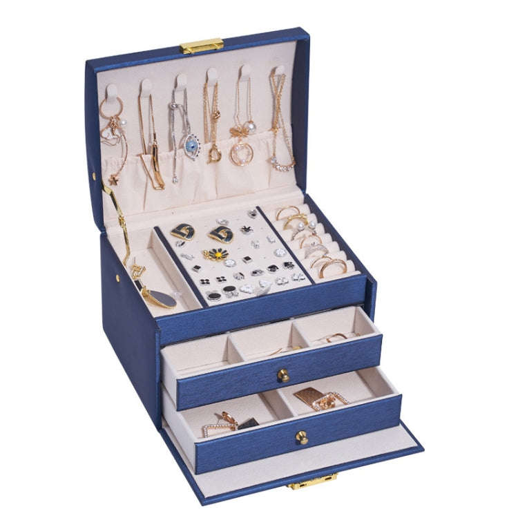 Three-Layer Leather Drawer Type Jewelry Storage Box Earrings Box With Lock, Three-Layer (Creamy W...