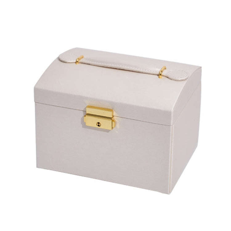 Three-Layer Leather Drawer Type Jewelry Storage Box Earrings Box With Lock, Three-Layer (Creamy W...