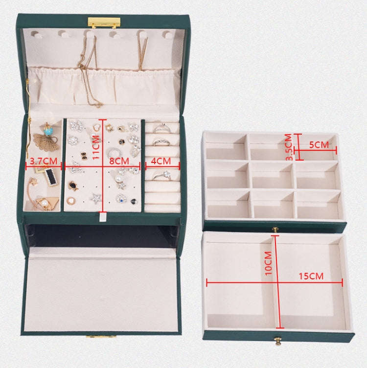 Three-Layer Leather Drawer Type Jewelry Storage Box Earrings Box With Lock, Three-Layer (Creamy W...
