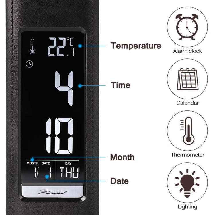 U2 5W 3-Level Dimmable LED Leather Texture Desk Lamp With Temperature/Clock/Calendar Display, Black