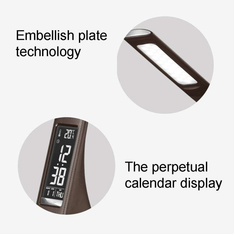 U2 5W 3-Level Dimmable LED Leather Texture Desk Lamp With Temperature/Clock/Calendar Display, Black