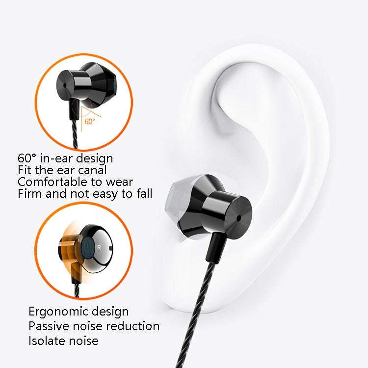 F12 Elbow Earbud Headset Wire Control With Wheat Mobile Phone Headset, 3.5mm Jack (Black)