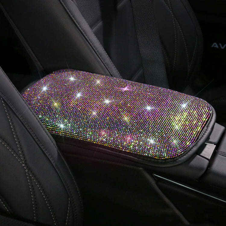 Car Diamond Armrest Box Cushion Personalized Car Decorations Dirt And Non-Slip, Black Colorful Di...