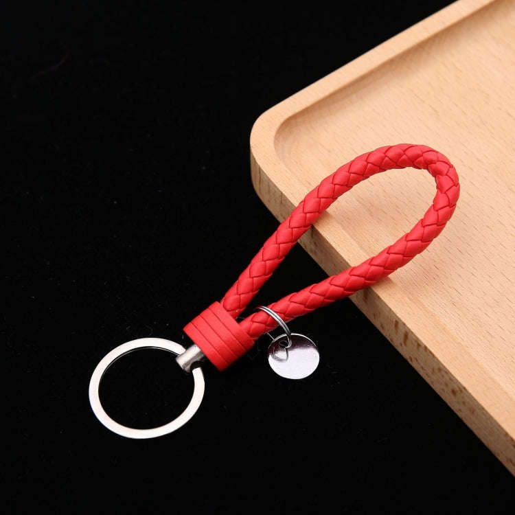 Woven Leather Cord Keychain Car Pendant Leather Key Ring, Baotou With Small Round Piece