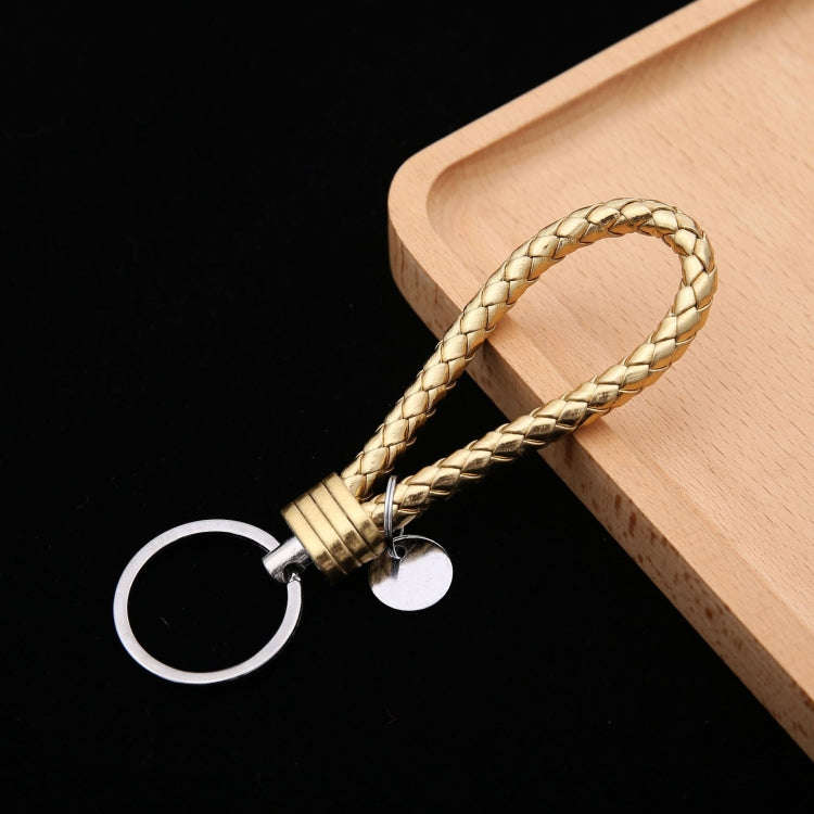 Woven Leather Cord Keychain Car Pendant Leather Key Ring, Baotou With Small Round Piece