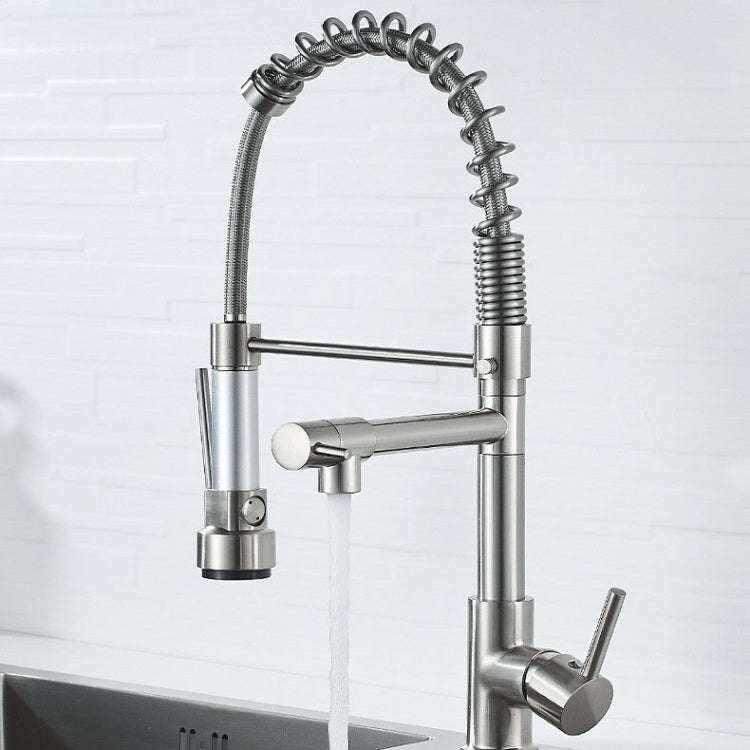 Copper And Nickel Brushed Double Outlet Spring Faucet Rotatable Kitchen Hot And Cold Water Faucet...