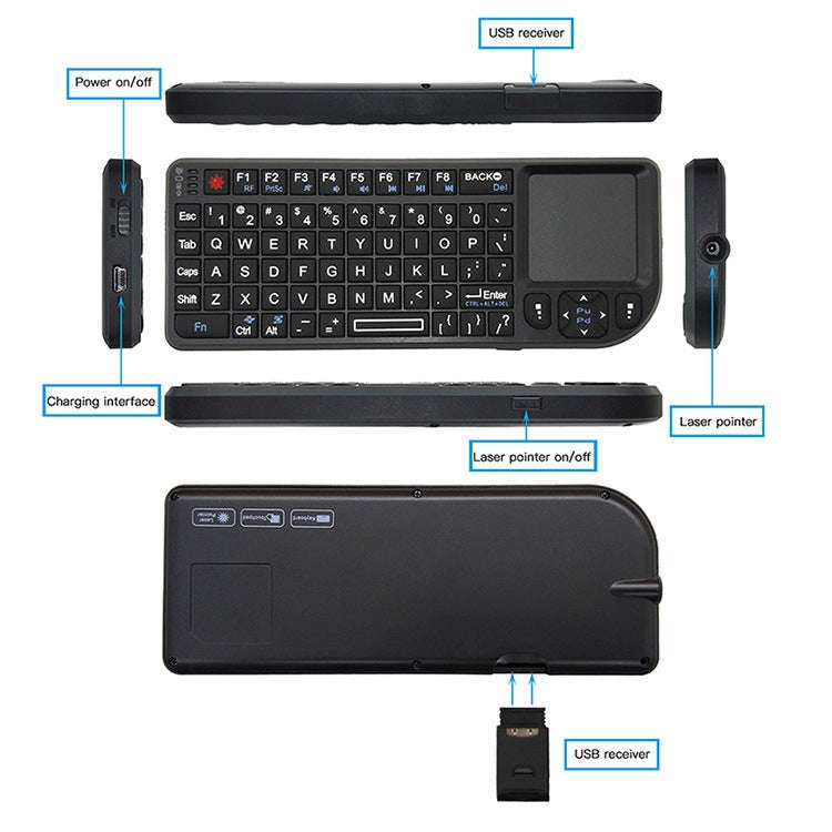 A8 Mini Wireless Mouse And Keyboard With Laser Touchpad Keyboard, English White Backlight, Englis...