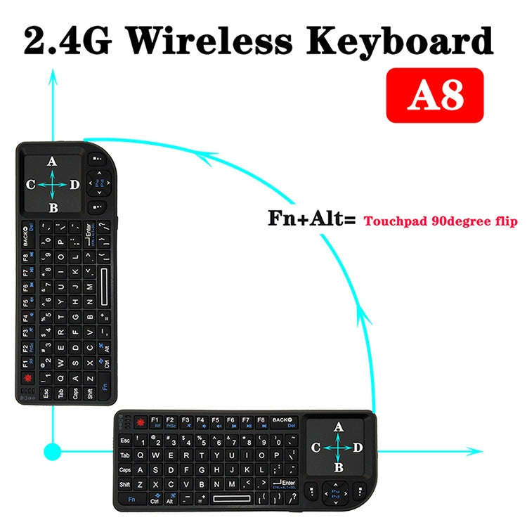 A8 Mini Wireless Mouse And Keyboard With Laser Touchpad Keyboard, English White Backlight, Englis...