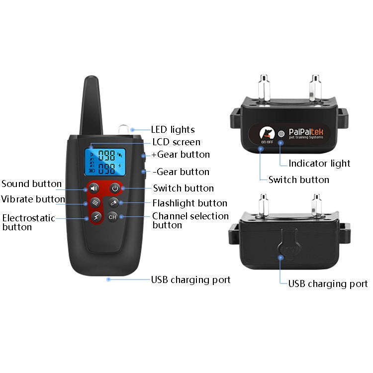 PaiPaitek PD526-3 Anti-Barking Device Dog Electric Shock Collar Training Dog Remote Control Pet T...