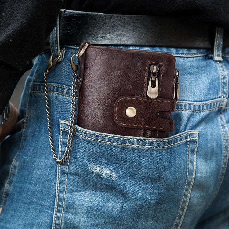 RFID Anti-Theft Swipe Wallet Tri-Fold Multi-Card Slot Crazy Horse Leather Men Leather Wallet