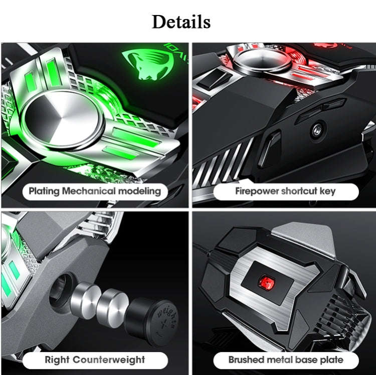 T-WOLF V10 USB Interface 7 Buttons 6400 DPI Gaming Wired Mouse Custom Macro Programming 4-Color B...