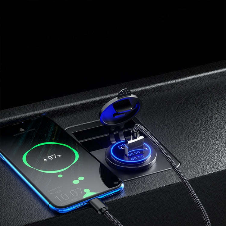 Car Motorcycle Ship Modified USB Charger Waterproof PD + QC3.0 Fast Charge, Blue Light With Termi...
