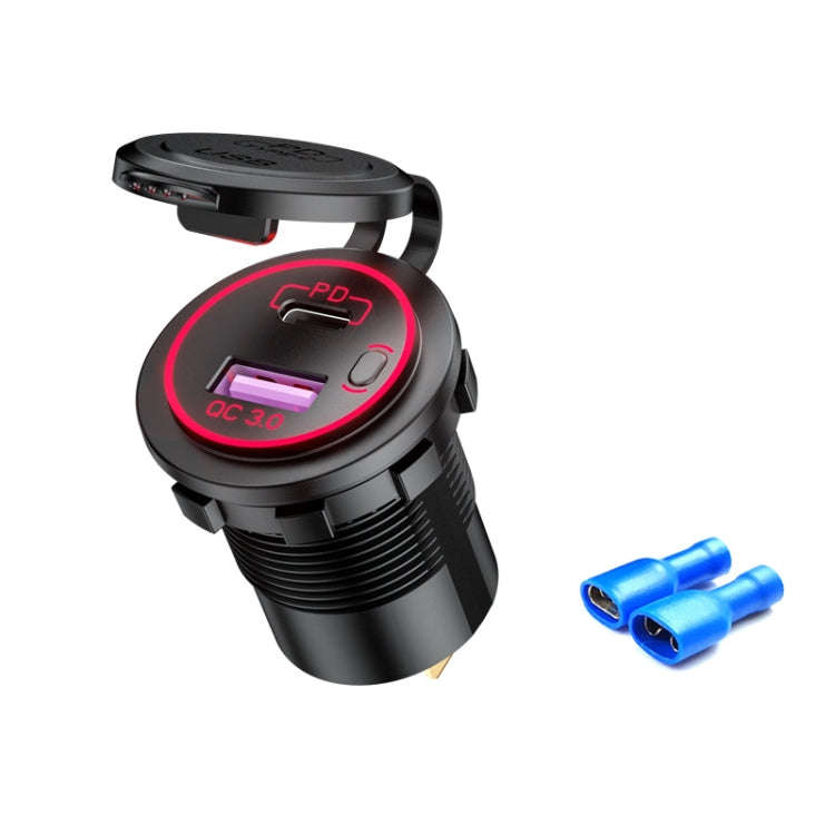 Car Motorcycle Ship Modified USB Charger Waterproof PD + QC3.0 Fast Charge, Blue Light With Termi...