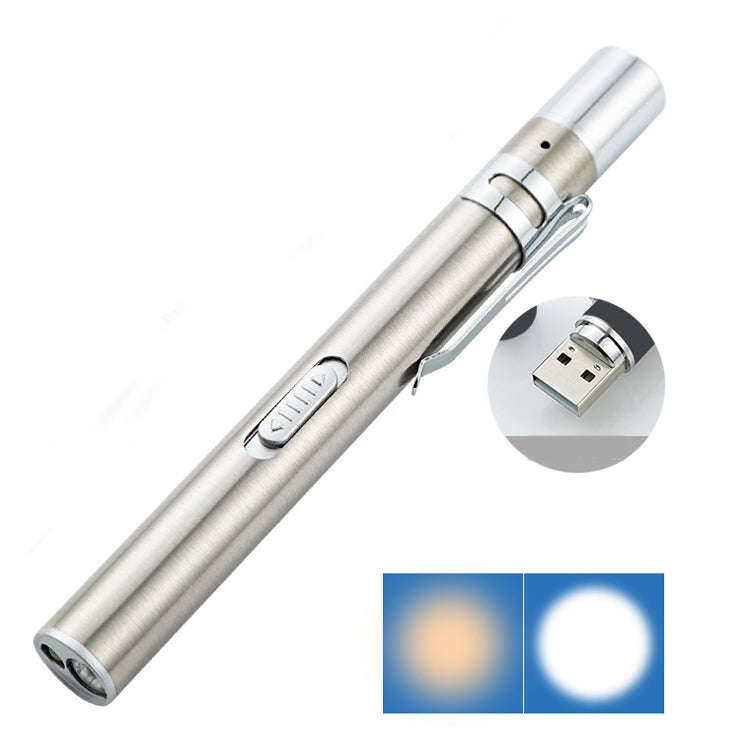 Flashlight Pupil Pen Light Yellow White Dual Light Source Dental Light LED Stainless Steel Mornin...