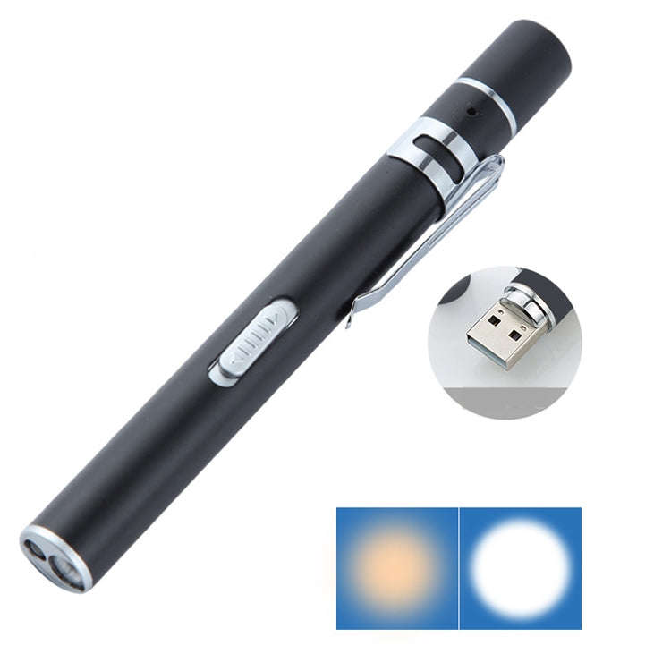 Flashlight Pupil Pen Light Yellow White Dual Light Source Dental Light LED Stainless Steel Mornin...