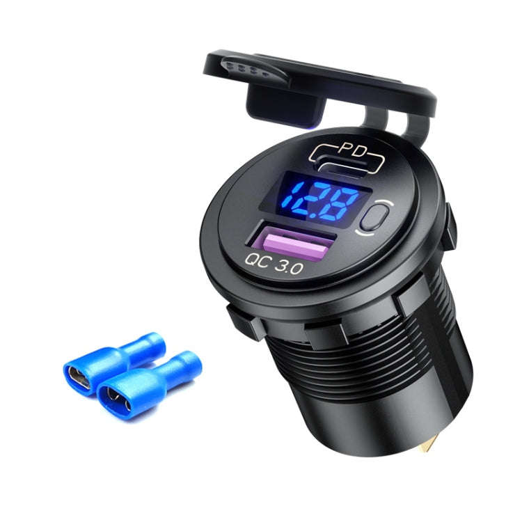 12V Modified Car USB Charger With Voltage Display PD QC3.0 Socket, With Terminal Blue Light, With...
