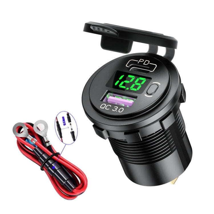 12V Modified Car USB Charger With Voltage Display PD QC3.0 Socket, With Terminal Blue Light, With...